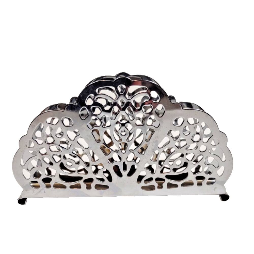 Vintage Irvin Ware USA Chrome Plated Lace Filigree Napkin Letter Holder 5x3